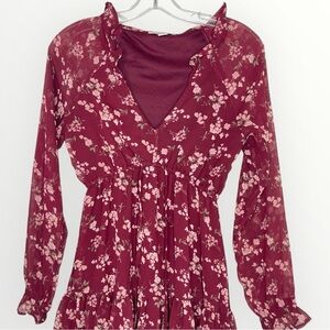 American Eagle Outfitters Floral Boho Long Sleeve Mini Dress Women's Size XS